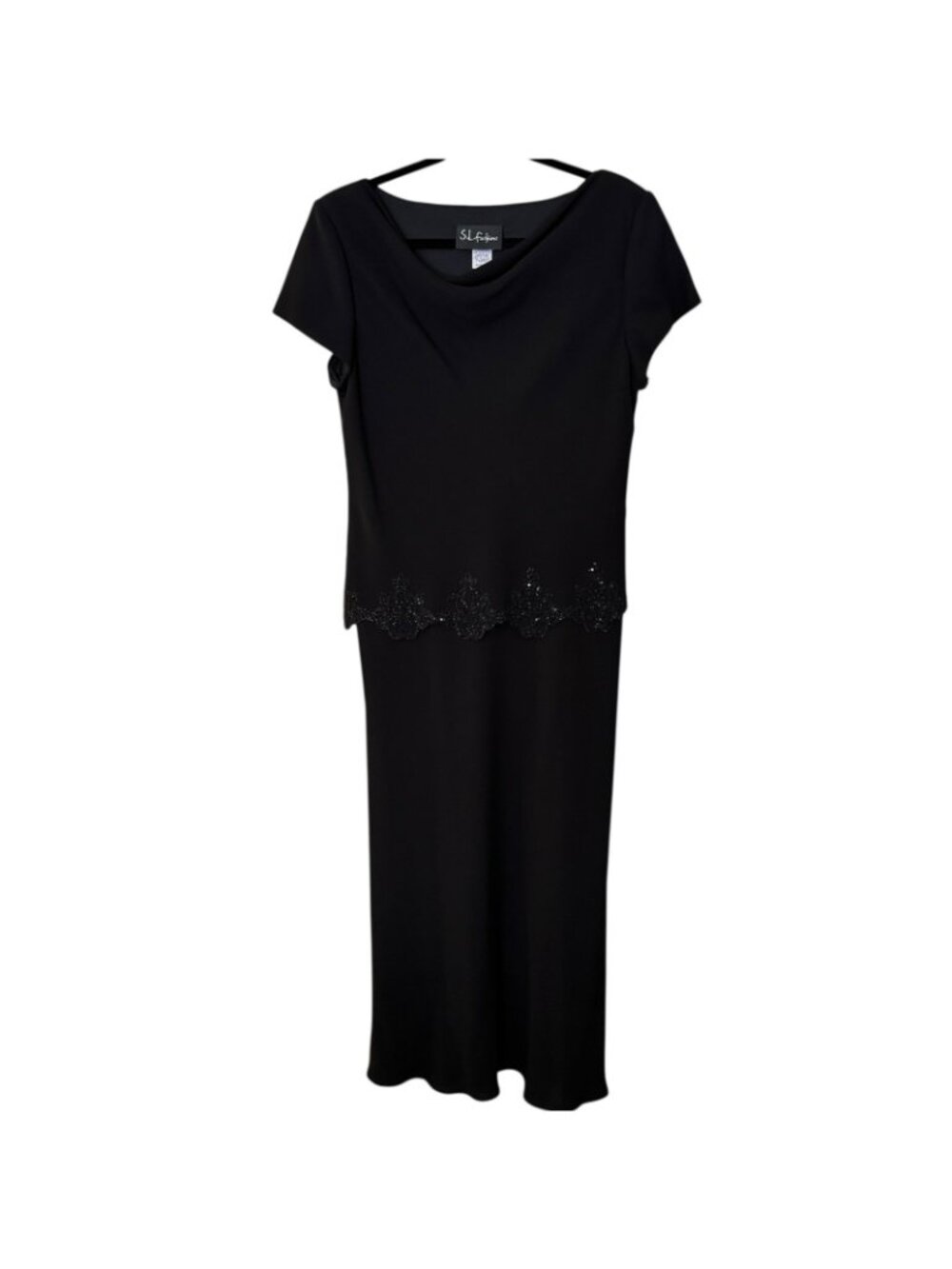 Black Maxi Dress Women's Size 12 Sheath Shift Dress Midi Length Vintage - Picture 11 of 15